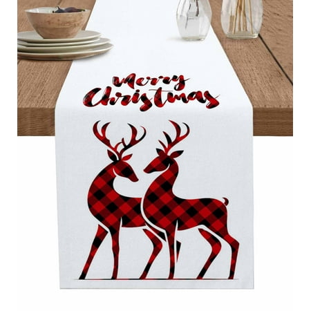Table Runners 108 Inches Long Dress Scarves Merry Christmas Farmhouse Coffee/Dining/Kitchen Table Runner for Living Room Plaid Xmas Elk Seasonal Winter Holiday 13x108 Inch