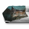 thumbnail image 2 of Night Ocean Soft Flannel Fleece Blanket, Aurora Borealis with Fishermen Village Hamnoy Norway Landscape Scene, Cozy Plush for Indoor and Outdoor Use, 70" x 90", Teal and Multicolor, by Ambesonne, 2 of 5