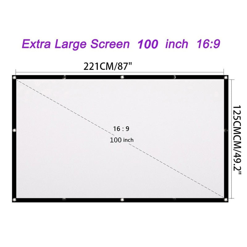 1962 Projection Screen 16:9 HD Foldable Anti-Crease Portable Projector Movies Screen for Home Theater Outdoor Indoor Support Double Sided Projection White, 100inch 