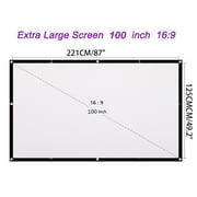 PRETTY COMY 100 inch Projection Screen 16:9 HD Foldable Anti-crease Portable Projector Movies Screen for Home Theater Outdoor Indoor Support Double Sided Projection