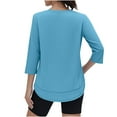 thumbnail image 6 of UAMVSH Women 3/4 Length Sleeve Shirts Soft Fall Loose Fit Crew Neck Workout Tops Casual Solid Color Curved Hem Athletic Tees (Large,Light Blue), 6 of 6