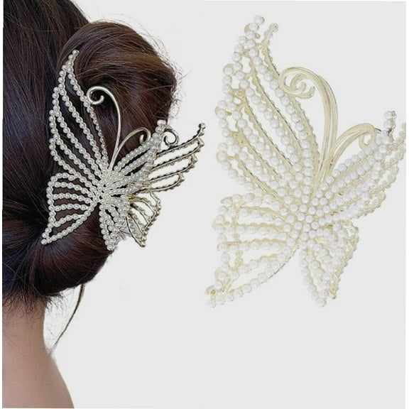Large Hair Claw Clips Butterfly Hair Claws Nonslip Pearl Hair Clips for Thin Thick Hair Accessories for Women and Girls (Pearl)