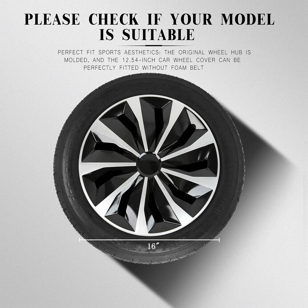 NKDR AUTOMOTIVE 16 Inch Wheel Hub Caps Set of 4, Black and Silver Wheel Covers for Steel Rims Only