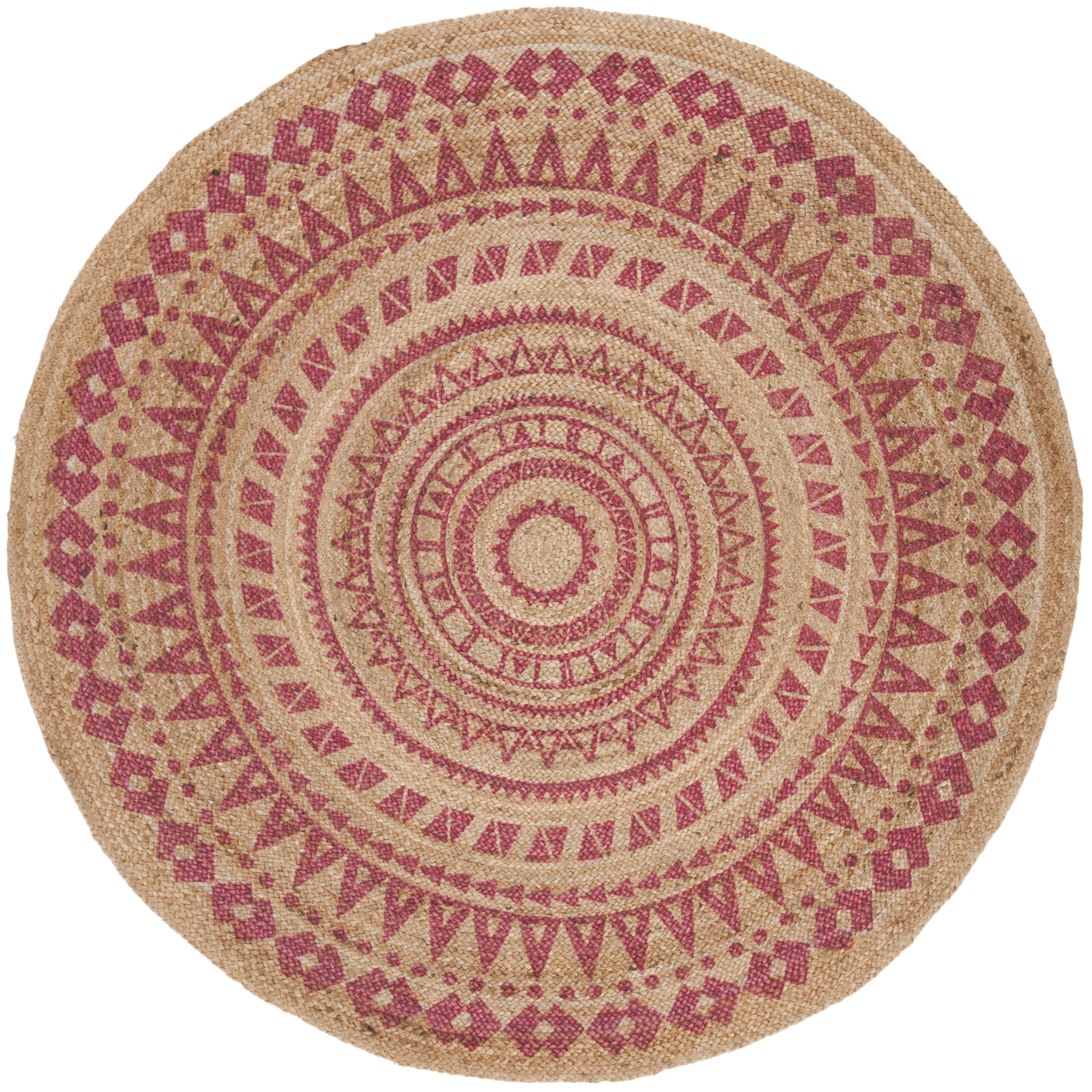 SAFAVIEH Natural Fiber Zoolander Geometric Jute Area Rug, Pink/Natural, 6' x 6' Round