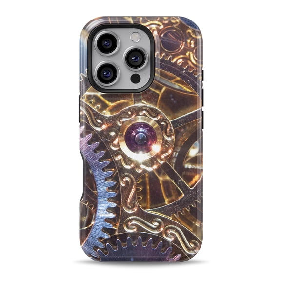 DesignSkinz Scratch-Resistant Hard Slim Case Compatible with iPhone 16 (Compatible with MagSafe) - Gold and Blue Clockwork