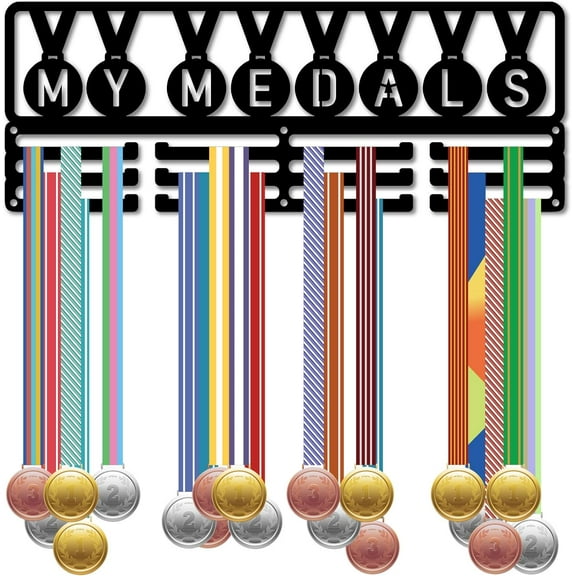 Medal Hanger Display Award Ribbon Holder Organizer Rack Wall Mount Black Metal Iron Medals Hanging Hooks for 60  Awards Organization Athletes Sporter Race Medalists 15.7x5.9inch -My Medals