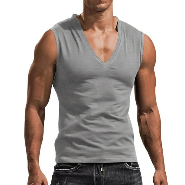 Camisa sin mangas con cuello en V para hombre - Camiseta deportiva ligera - Ropa informal para gimnasio, fitness y running