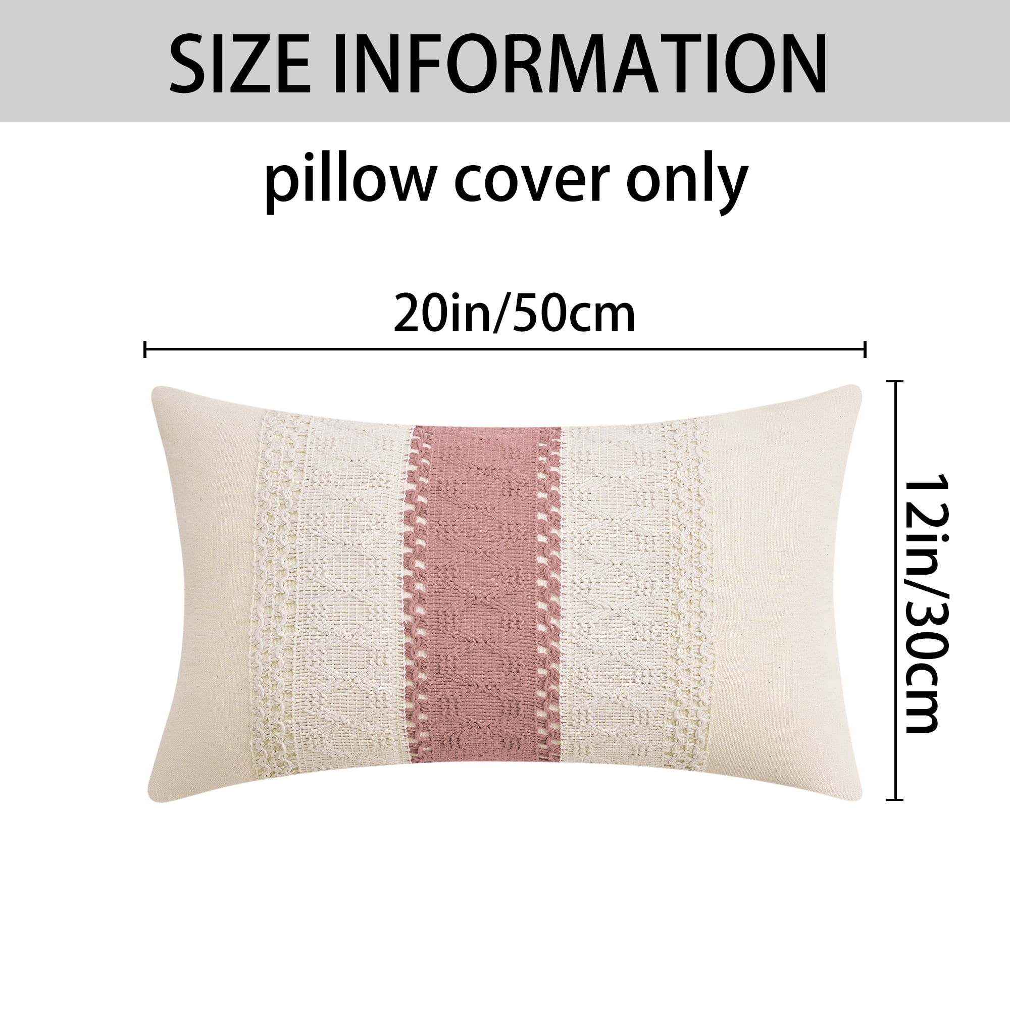 Unique Bargains 2Pcs Geometry Weave Throw Pillow Covers for Sofa Pink 12" x 20"