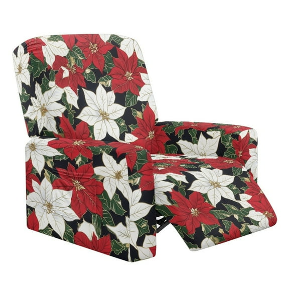 Kuiaobaty Poinsettia Print Recliner Chair Cover for Large Recliner Christmas Breathable Reclining Sofa Slipcover Durable Lazy Boy Chair Cover Washable Reclining Slipcover with Pocket for Pets