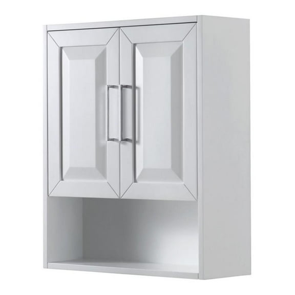 Pemberly Row Wood Wall-Mounted Storage Cabinet in White/Chrome
