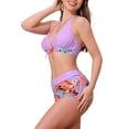 thumbnail image 4 of INSPIRAR CHIC Conjuntos de Bikini de Dos Piezas con Estampado de Hojas y Bloque de Color, Top Halter y Pantalones Cortos, Trajes de Baño, Grande, Púrpura Claro, 4 of 5