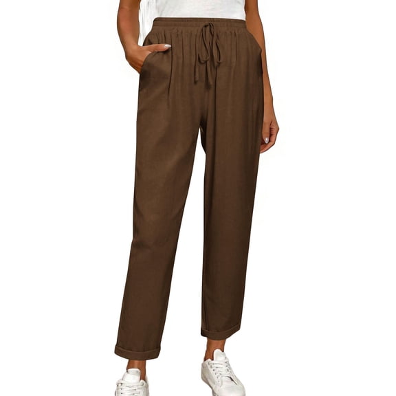 Ashirexll Womens Summer Pants, Casual Pants for Women, Fashion Solid Color Drawstring Pocket Solid Color Full Length Trousers