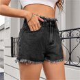 thumbnail image 4 of RYRJJ Jean Shorts for Women High Waisted Trendy Stretchy Distressed Y2K Streetwear Denim Shorts Raw Hem Casual Summer Short Jean with Pockets (Black,XL), 4 of 8