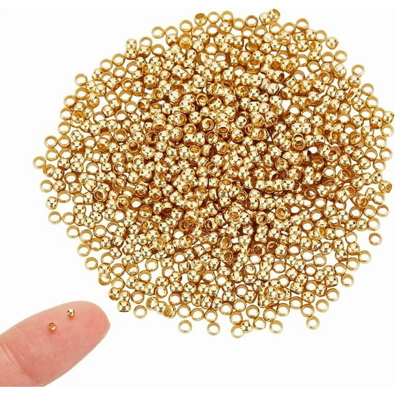 About 1000Pcs Round Crimp Beads 18K Gold Plated Rondelle Spacer Beads Tiny Crimps Beads Brass Beads Metal Beads Findings for DIY Bracelet Necklace Jewelry Making Hole 1.2mm Mixed Color