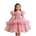 thumbnail image 4 of Bobifish Toddler Girls Evening Party Dress Puff Ruffle Sleeve Mesh Bridal Gown Children Girls Formal Tiered Dresss, 4 of 9