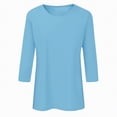 thumbnail image 4 of Paguaki Women 3/4 Sleeve Round Neck T-Shirt Soft Cotton Casual Solid Color Top Breathable Loungewear Stretchy Basic Tee for Home Yoga, 4 of 5