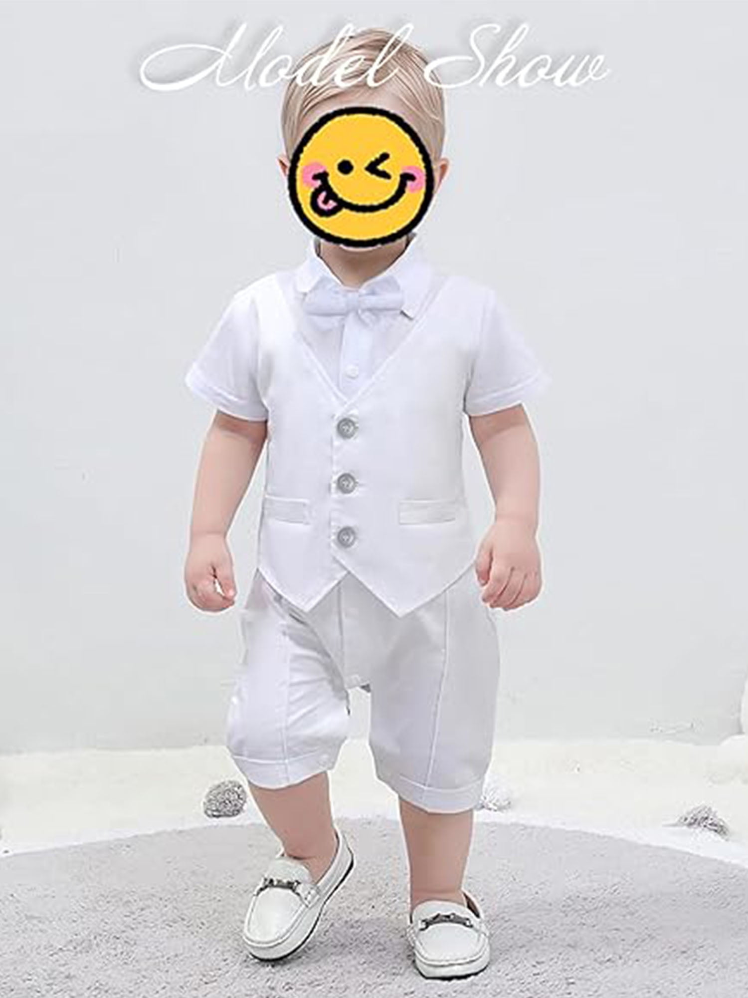 CARETOO Baby Boy Baptism Christening Outfits Infant Bowtie with Socks Baby Romper 4Pcs Baby Suit