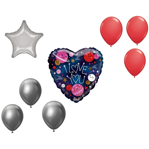 LOONBALLOON Space, Alien, Rocket Theme Balloon Set, 18 inch I Love You Out of Space Foil Balloon, Star Foil and 6x latex balllons