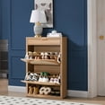 thumbnail image 6 of OAKHAM Shoe Storage Cabinet for Entryway, Rattan Shoe Organizer with Flip Drawers, Narrow Silm Thin Hidden Shoe Storage, Shoe Rack for Front Door Entrance (Weathered Oak), 6 of 8