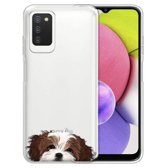 WIRESTER Transparent Soft Gel TPU Clear Case Slim Protective Cover for Samsung Galaxy A03S 4G LTE (Not 5G) 6.5" 2021, Animal Brown White Shih Tzu Dog