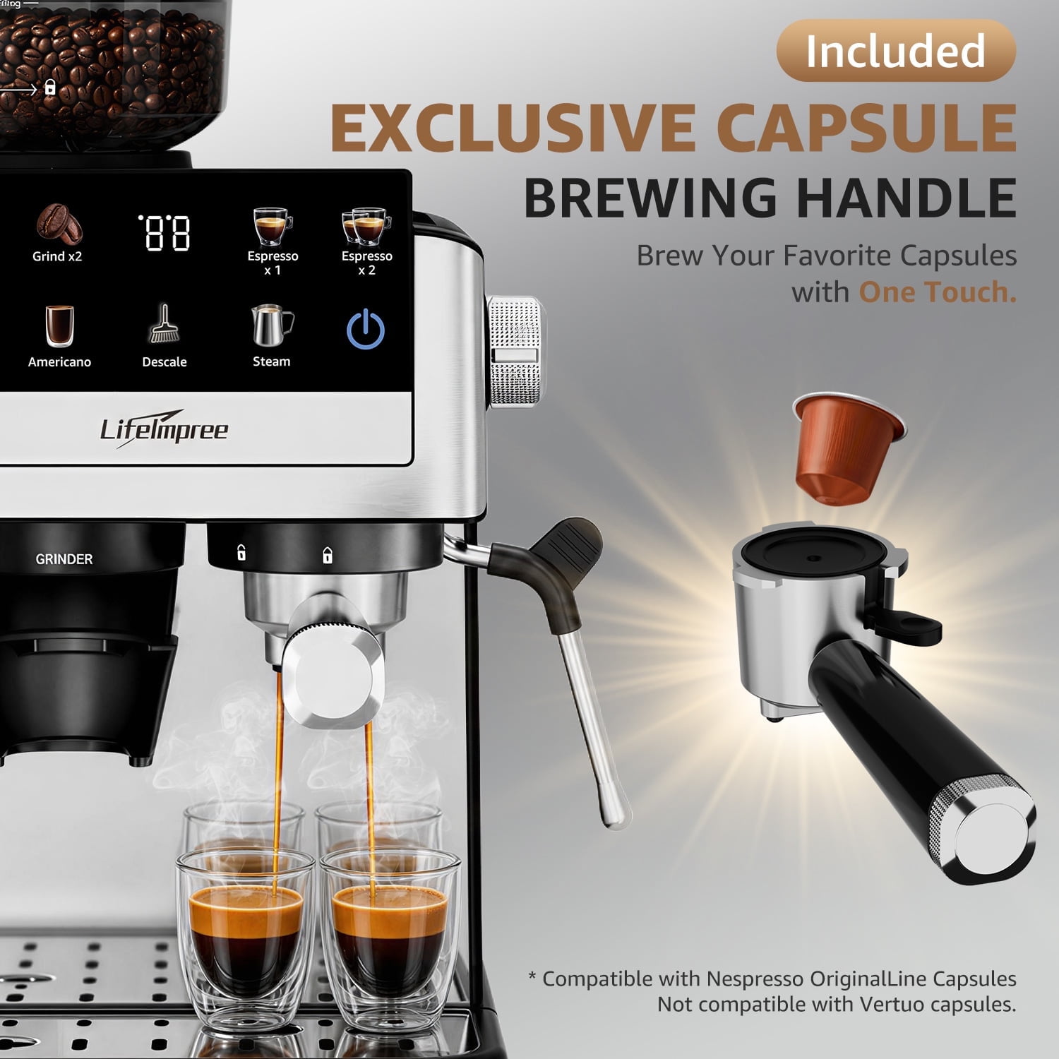 LifeImpree Espresso Machine with Built-in Grinder photo 5