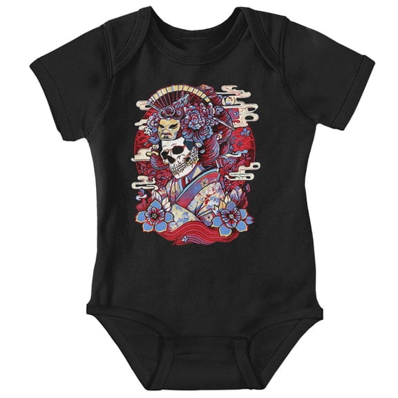 Traditional Skeleton Geisha Mask Romper Boys or Girls Infant Baby Brisco Brands NB