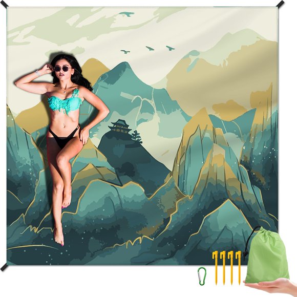 Manta de playa DPWCVM Mountain, 200 x 211 cm, impermeable y resistente a la arena
