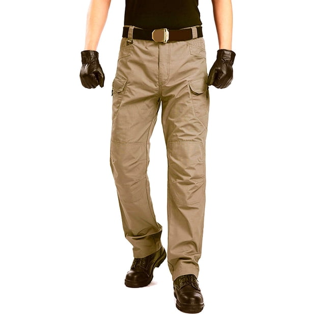 Pantalones de trabajo para hombre Nikou multibolsillos suaves elásticos ligeros informales para senderismo color caqui L
