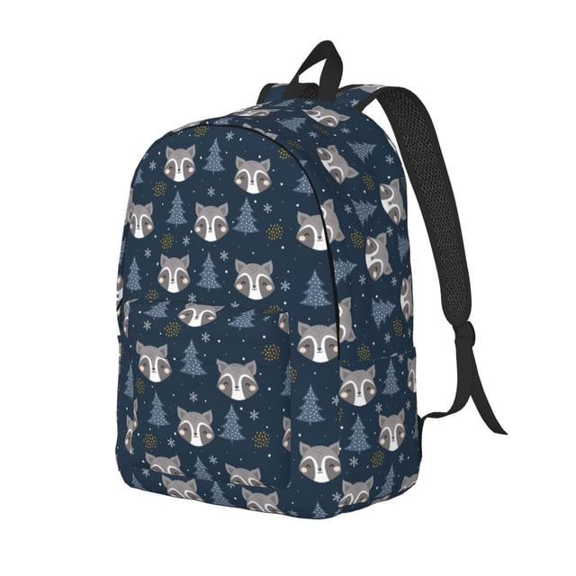 Vsdgher Cute Christmas Tree Raccoon Print Canvas Backpack Travel Rucksack Unisex Knapsack 15.7/17.7Inch Laptop Backpack for Work,College-Small