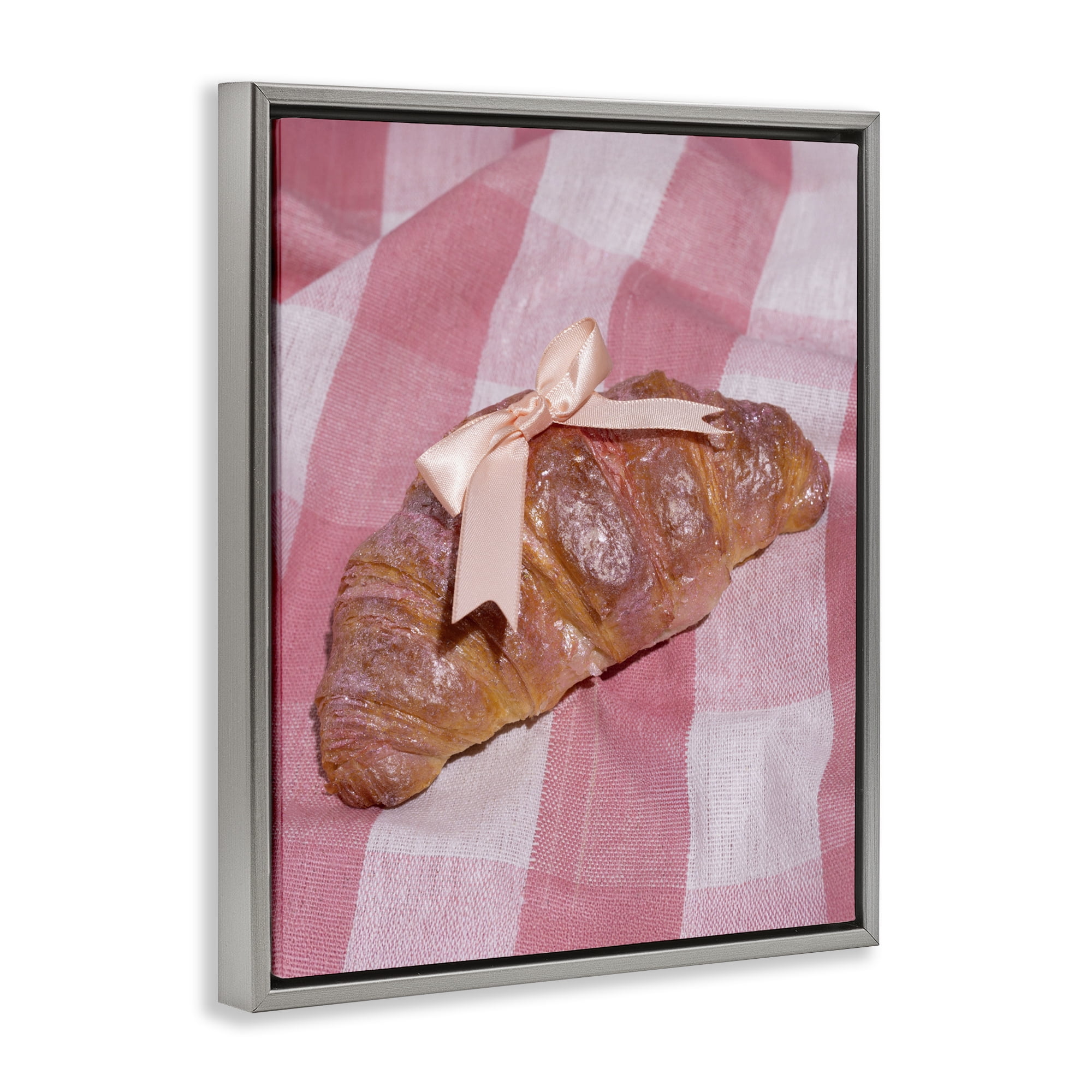 Stupell Industries Glam Ribbon Croissant Gray Framed Floater Canvas Wall Art, design by LISH Creative