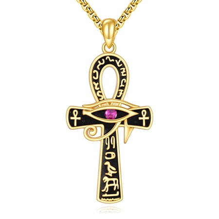 Ankh Necklace 925 Sterling Silver 18K Gold Plated Eye of Horus Pendant Egyptian Ankh Cross Jewelry Gift October Birthstone Christmas Jewelry for Men
