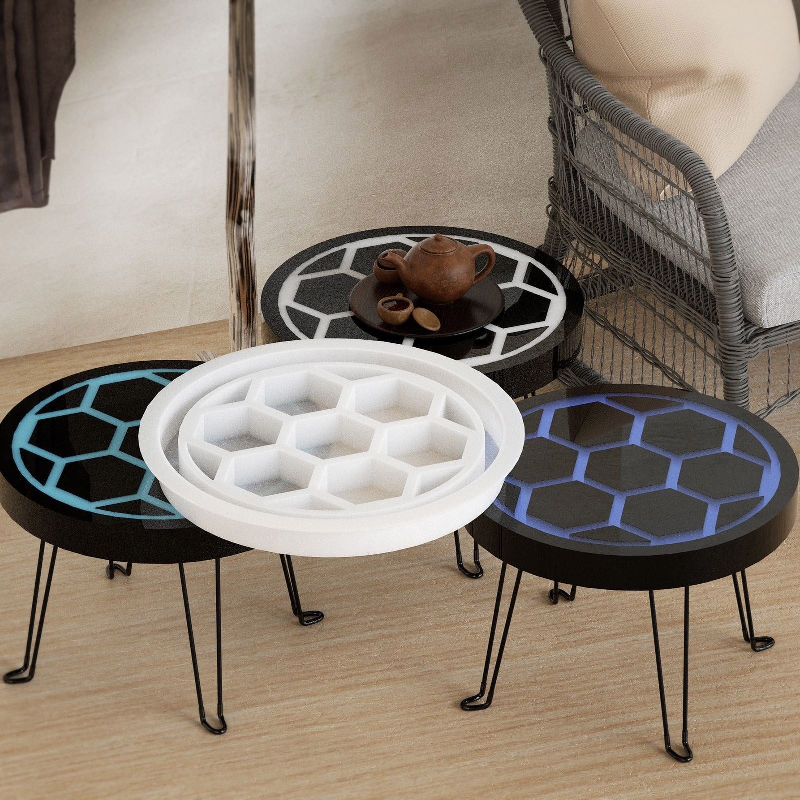 Creative Designs Large Round Silicone Mold Accessory for Crystal Epoxy Resin Tabletops Beeshives and River Patterns