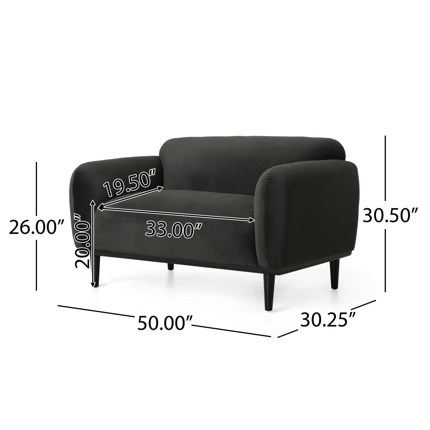 50" Loveseat Sofa 2 Seater Couch Upholstered Modern Compact Sofa with Birch Wood Legs, Small Space Couch for Living Room, Office, Reading Nook, Dark Gray