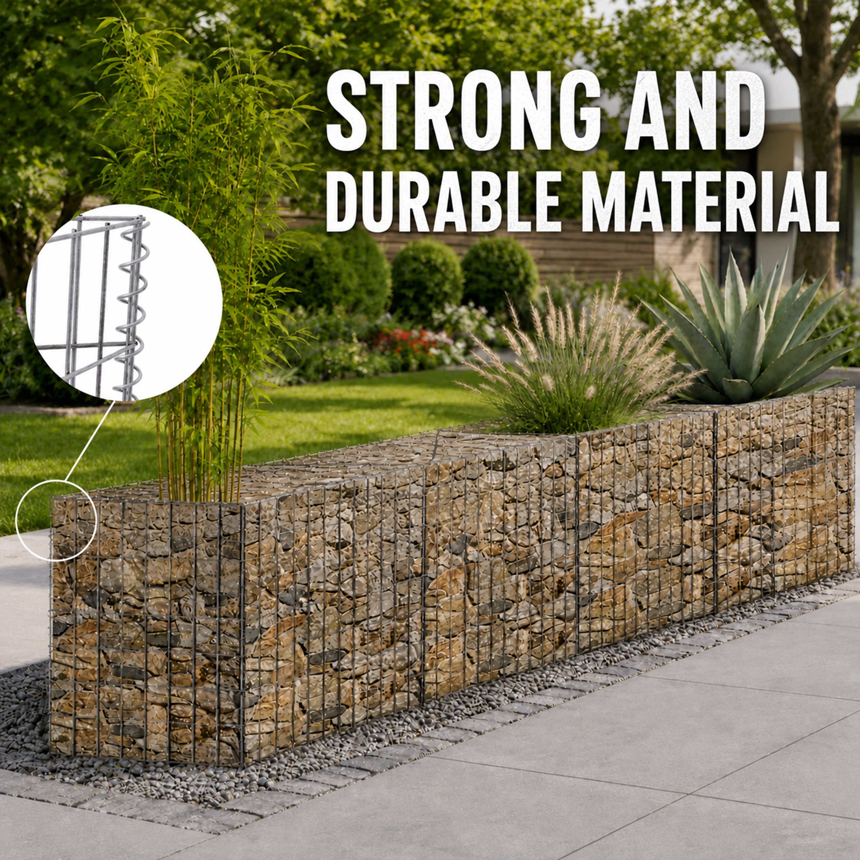 Tall Galvanized Gabion Basket 118" x 11-7/8" x 39-3/8", Multi-Compartment Reinforced Design, Heavy-Duty Wire, Tool-Free Assembly for High Retaining Wall