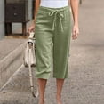 thumbnail image 3 of WREESH Womens Capri Pants Casual Solid Color Cropped Trousers Bandage Pockets Elastic Waist Comfortable Straight Pants Green, 3 of 7