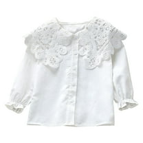 fatyb Girls Button down Shirts Long Sleeve Cotton Collared Tshirts Casual Lightweight Ruffle Shirts