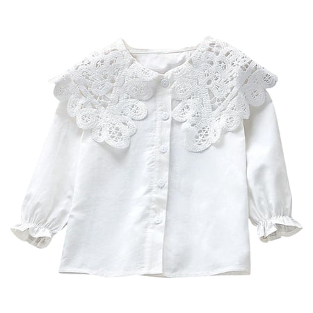 CYRBOKO Toddler Girls Button-Down Shirts School Long Sleeve Cotton Casual Tops with Long Sleeve White Size 3-4 T