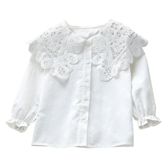 fatyb Girls Button down Shirts Long Sleeve Cotton Collared Tshirts Casual Lightweight Ruffle Shirts