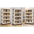 thumbnail image 2 of Intexca 5-Tier Folding Storage Cabinet with Wheels, Stackable Vertical Plastic Organizer with Transparent Doors, Tool-Free Assembly, Beige/White, 2 of 6