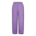 thumbnail image 6 of VEKDONE Capri Pants for Women Casual Summer Lightweight Cotton Linen Pants Loose Fit Tulip Hem Trendy Capris with Pockets of Purple M, 6 of 7