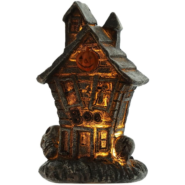 Casa encantada de resina navideña: casas de pueblo iluminadas con LED con figuritas, colección Village, adorno de decoración de habitación interior MFZFUKR WRLF-616-3