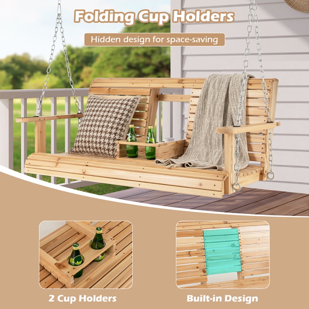 Aimee Lii 5 Feet Porch Swing Chair with Adjustable Chains and Foldable Cup Holders, Comfy Outdoor Chair