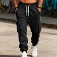 thumbnail image 4 of Ceisia Men Solid Color Loose Casual Pants Elastic Waist Drawstring Sports Gift Work Trousers, 4 of 9
