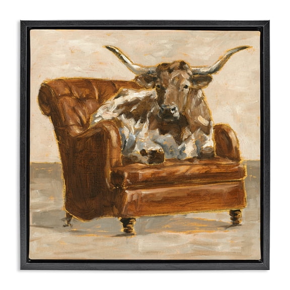 Stupell Industries Eclectic Cattle on Livingroom Chair Black Floating Frame Canvas Art, 18 x 18, by Ethan Harper