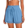 thumbnail image 2 of Only Moment Shorts for Women Polyester Summer Elastic Waist Casual Lightweight with Pockets Womens Shorts Casual Blue,S, 2 of 6