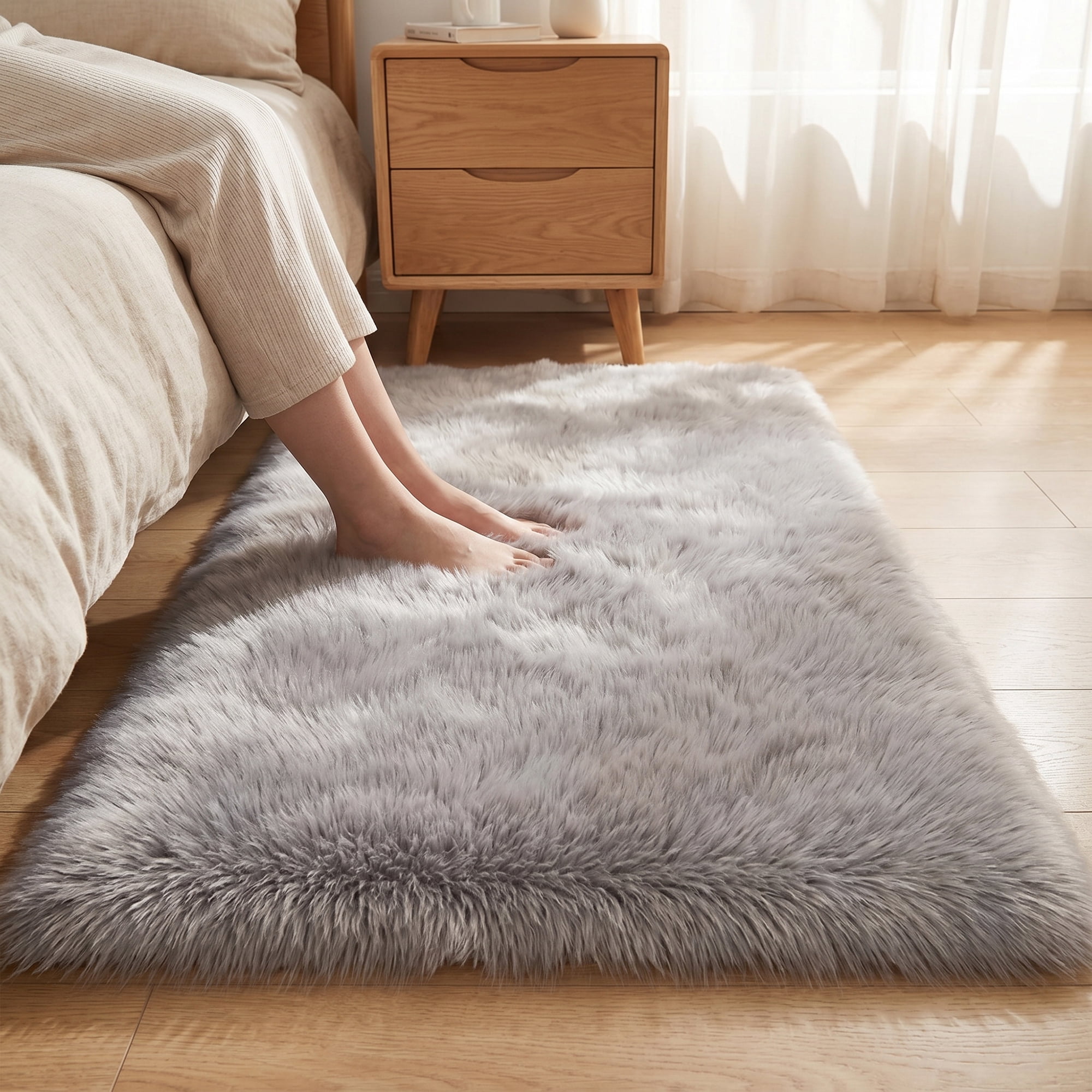 Unique Bargains Shaggy Area Rug Ultra Fluffy Non Slip Fuzzy Carpet 24" x 16" Gray