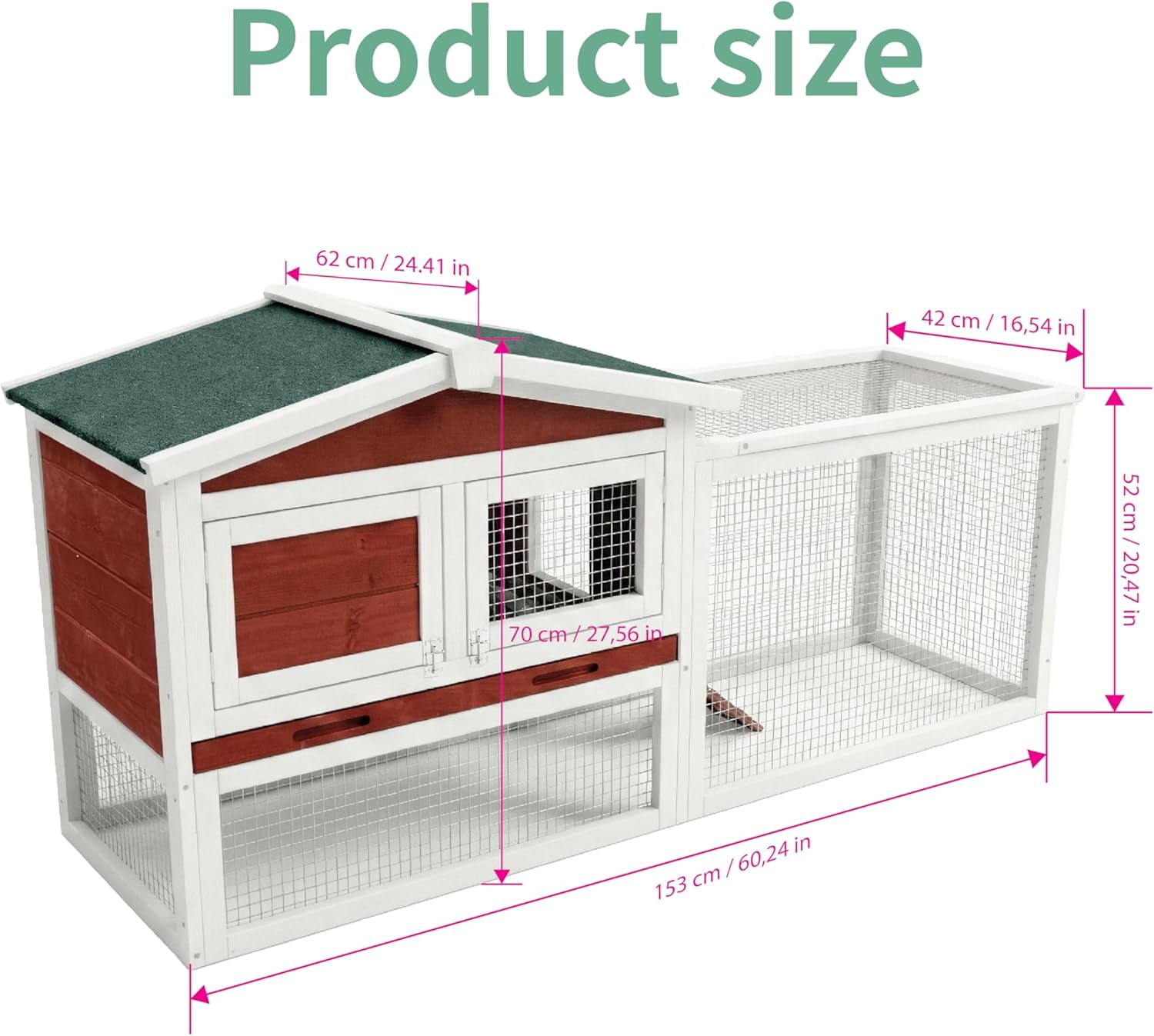 Wooden Rabbit Hutch Indoor and Outdoor, Large Rabbit Cage Chicken Coop Expandable, Weatherproof Bunny Cage with Anti-Chew Metal Frame Ramp for Backyard Small Animals Rufous, White