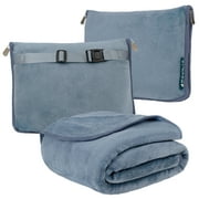 PAVILIA Travel Blanket Pillow, Soft Airplane Blanket 2-IN-1 Combo Set, Plane Blanket Compact Packable, Flight Essentials Car Pillow, Travelers Gift Accessories Luggage Backpack Strap, 60x43 Slate Blue