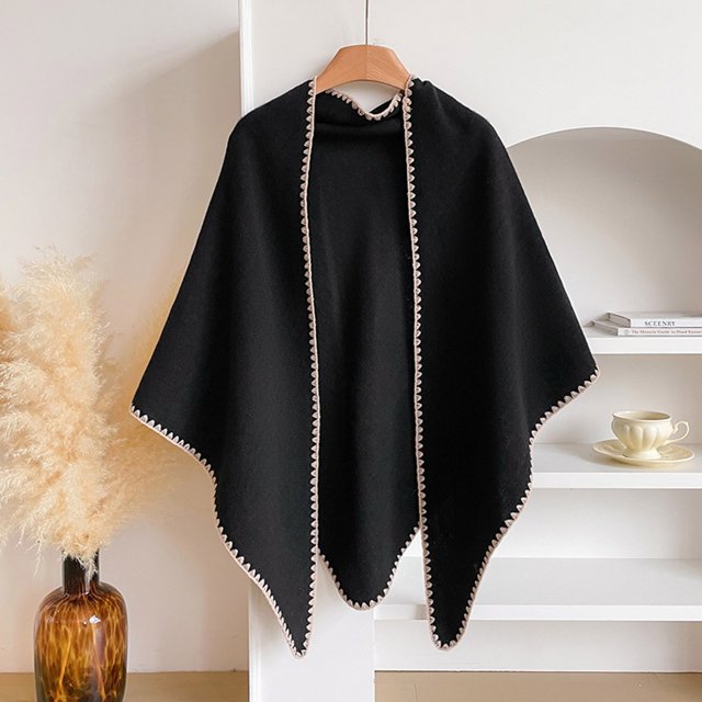 Capa de cuadros gruesos de visón sintético para mujer, talla grande, tejido con mangas, chal, versátil, Qipao, bufanda con borlas, capa para mujer