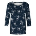 thumbnail image 5 of CYMMPU Summer Fashion Shirts 3/4 Sleeve Blouses for Women Dressy Casual Tunic Tops Loose Fit Spring Tops Crew Neck Flower Pattern Lightweight Basic T-Shirts Navy XXL, 5 of 7
